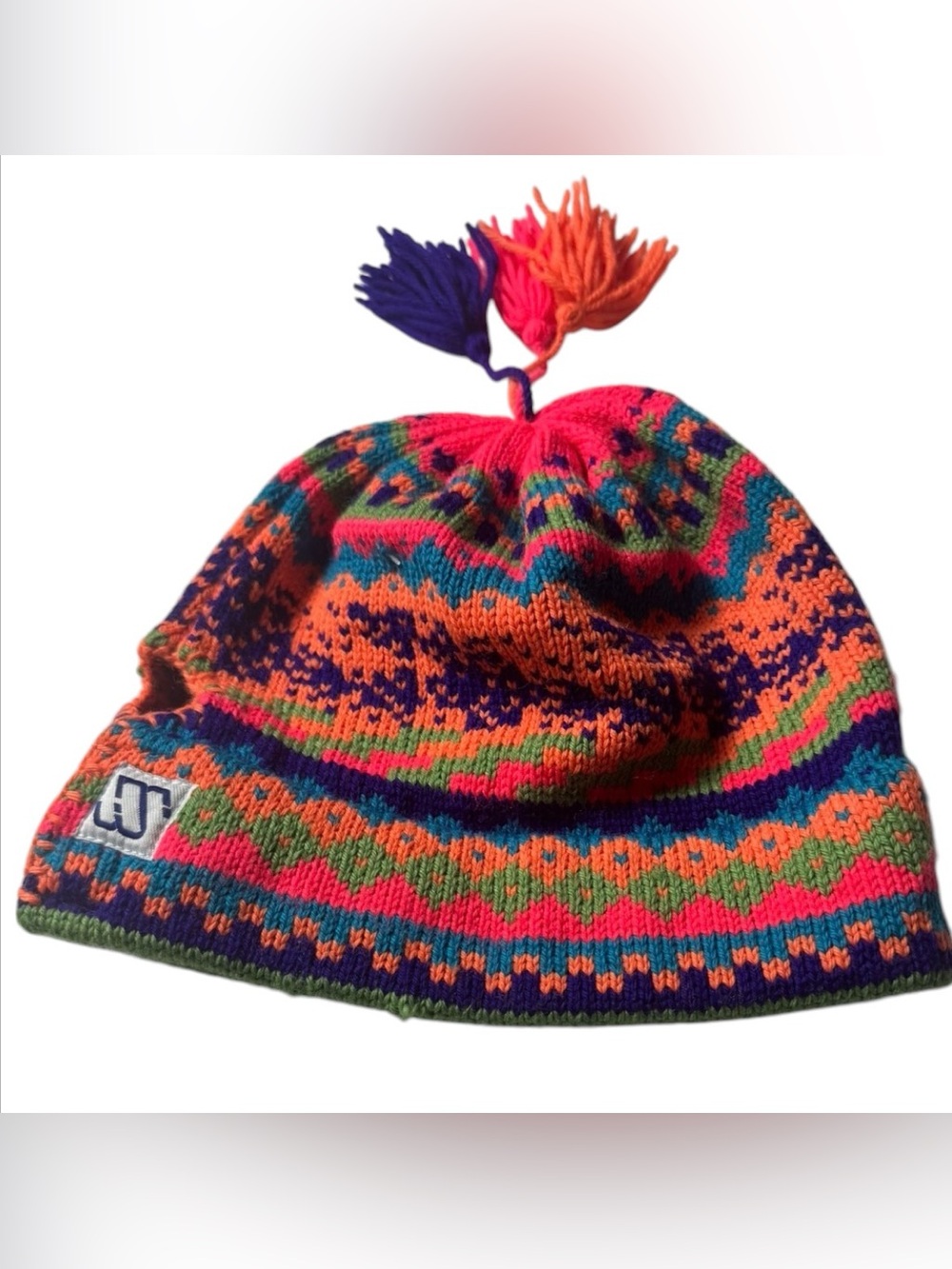MURRAY MERKLEY Unisex Tassels Colorful Winter Ski Hat Virgin 100% Wool Vintage
